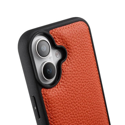 MELKCO For iPhone 16 Case Genuine Cow Leather Coated PC Phone Cover