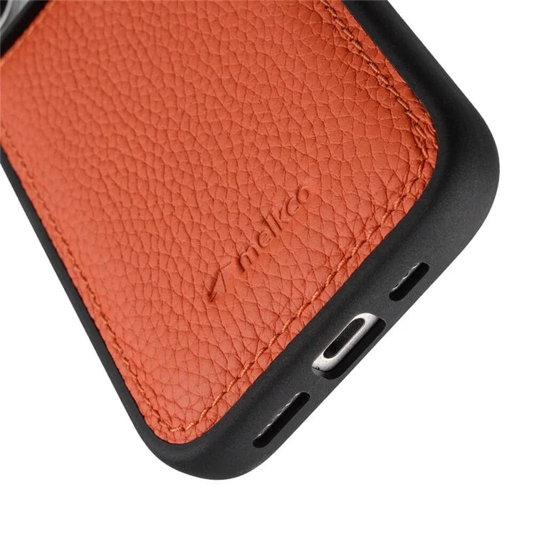 MELKCO For iPhone 16 Case Genuine Cow Leather Coated PC Phone Cover