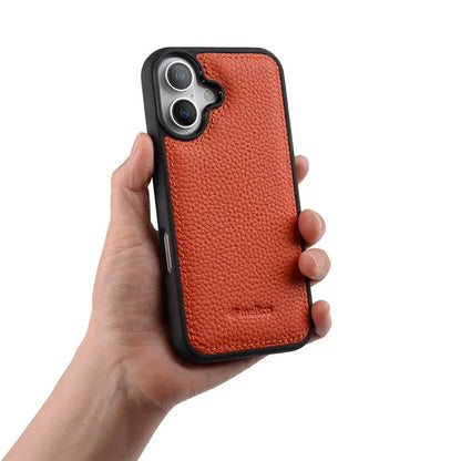 MELKCO For iPhone 16 Case Genuine Cow Leather Coated PC Phone Cover