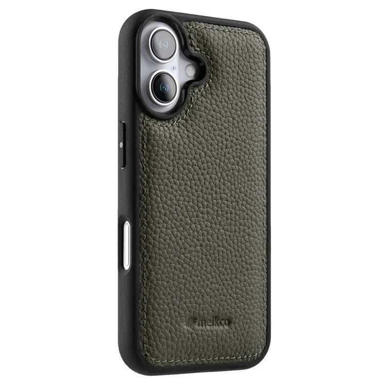 MELKCO For iPhone 16 Case Genuine Cow Leather Coated PC Phone Cover