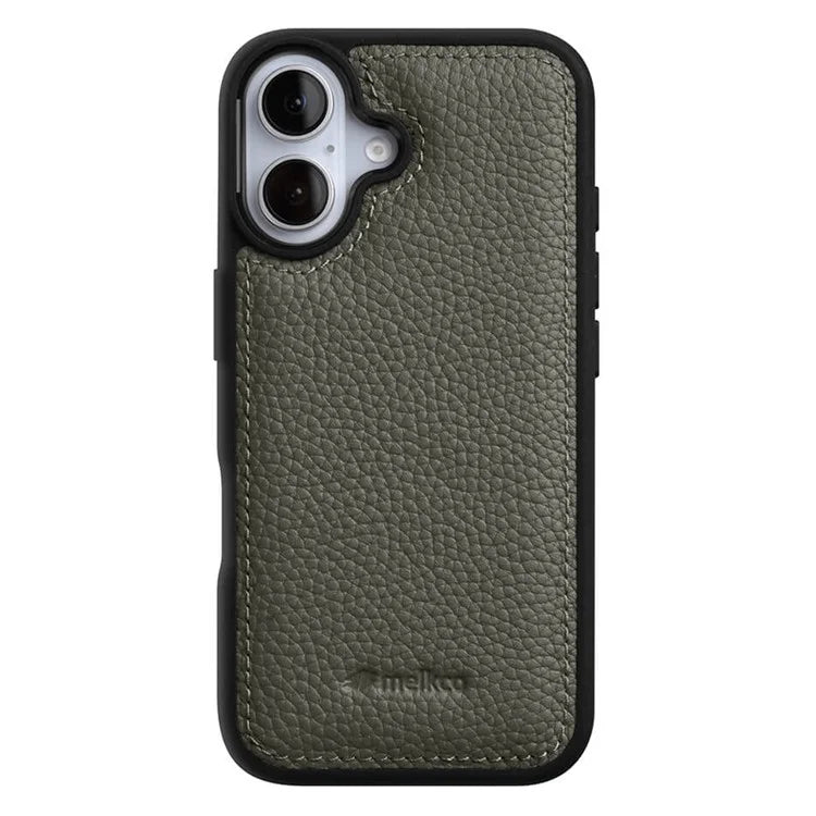 MELKCO For iPhone 16 Case Genuine Cow Leather Coated PC Phone Cover
