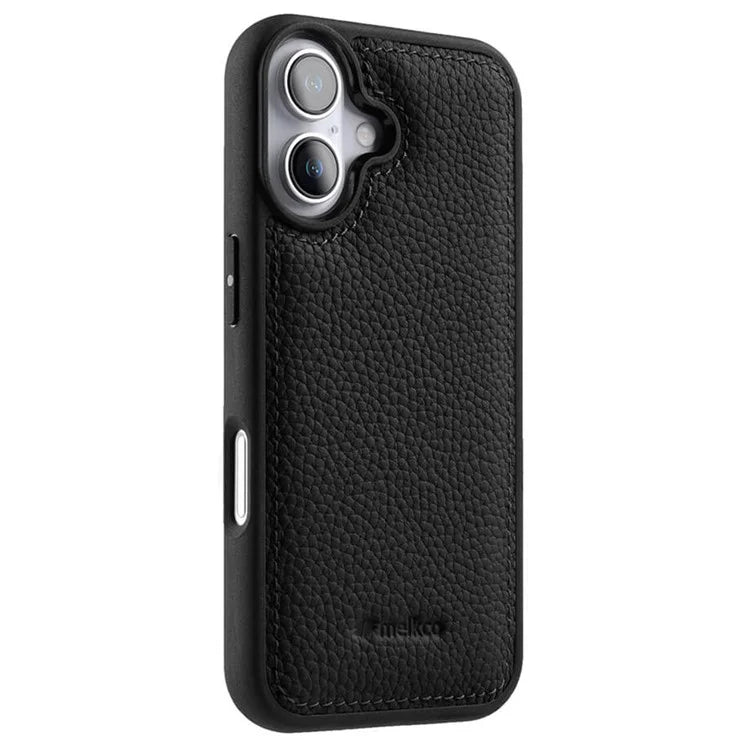 MELKCO For iPhone 16 Case Genuine Cow Leather Coated PC Phone Cover