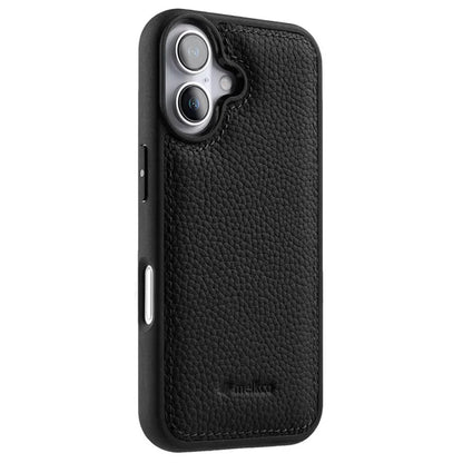MELKCO For iPhone 16 Case Genuine Cow Leather Coated PC Phone Cover
