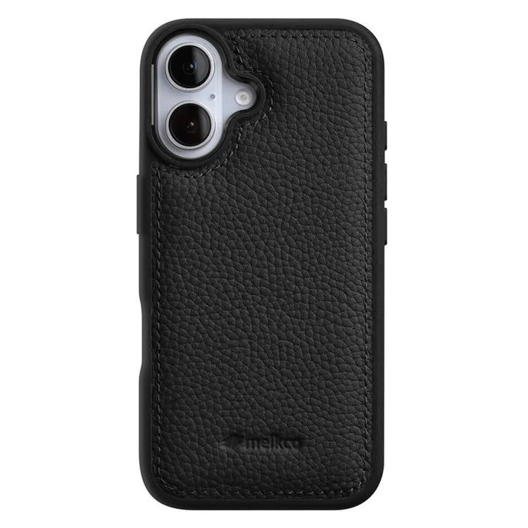 MELKCO For iPhone 16 Case Genuine Cow Leather Coated PC Phone Cover