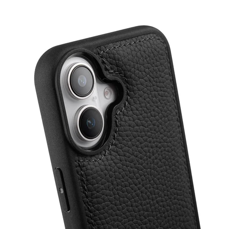 MELKCO For iPhone 16 Case Genuine Cow Leather Coated PC Phone Cover