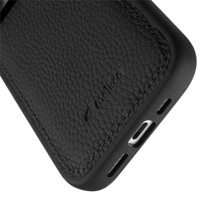 MELKCO For iPhone 16 Case Genuine Cow Leather Coated PC Phone Cover