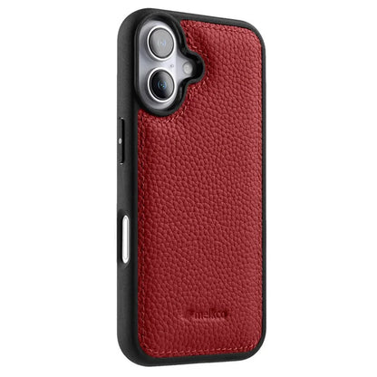 MELKCO For iPhone 16 Case Genuine Cow Leather Coated PC Phone Cover