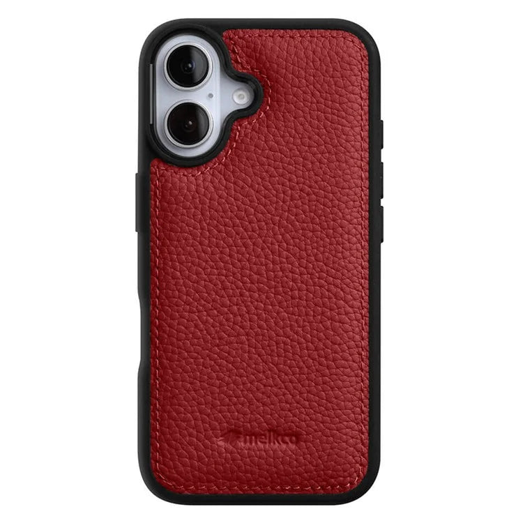 MELKCO For iPhone 16 Case Genuine Cow Leather Coated PC Phone Cover