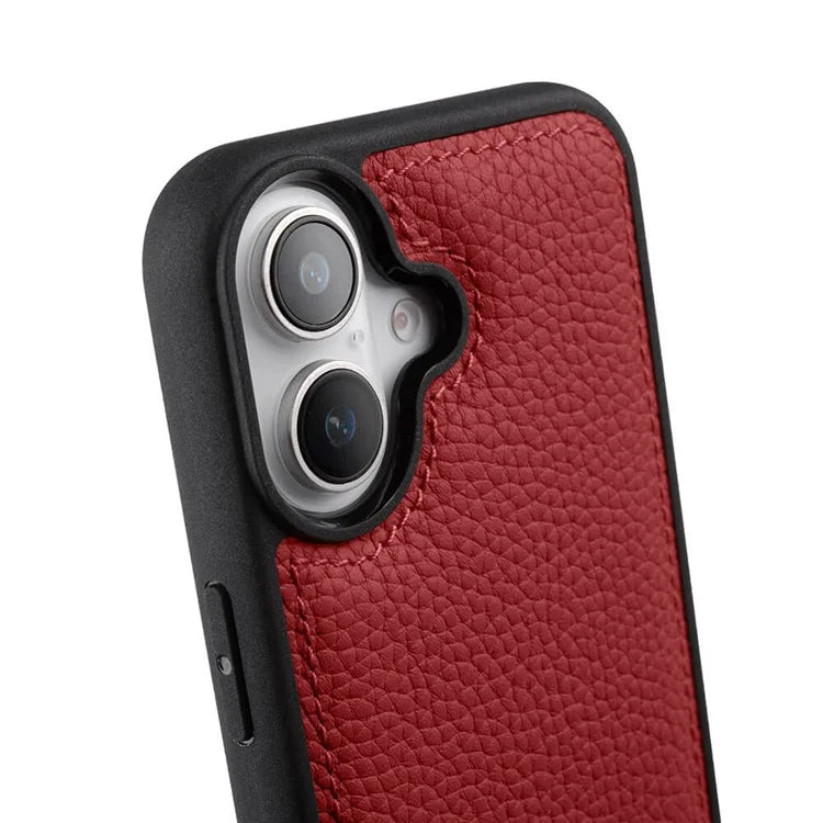 MELKCO For iPhone 16 Case Genuine Cow Leather Coated PC Phone Cover