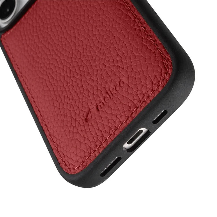 MELKCO For iPhone 16 Case Genuine Cow Leather Coated PC Phone Cover