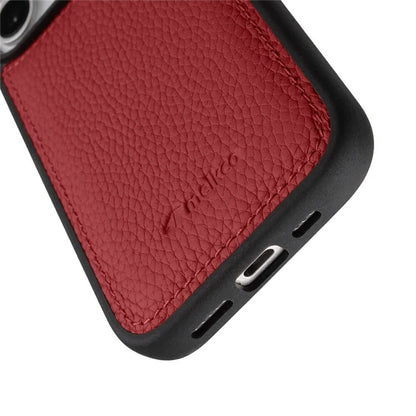 MELKCO For iPhone 16 Case Genuine Cow Leather Coated PC Phone Cover