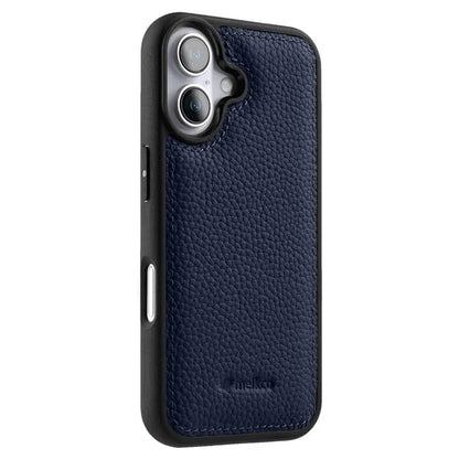 MELKCO For iPhone 16 Case Genuine Cow Leather Coated PC Phone Cover