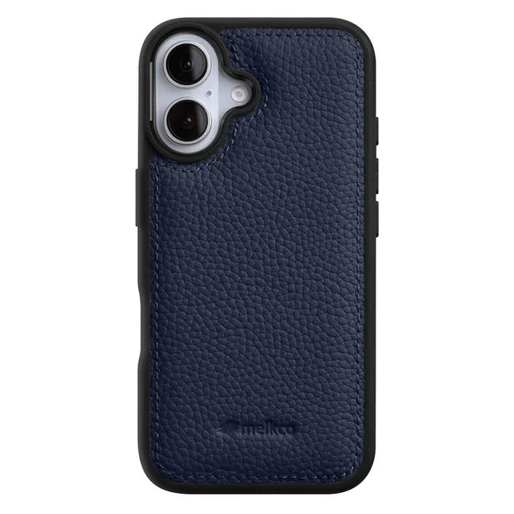 MELKCO For iPhone 16 Case Genuine Cow Leather Coated PC Phone Cover