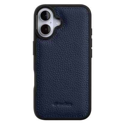 MELKCO For iPhone 16 Case Genuine Cow Leather Coated PC Phone Cover