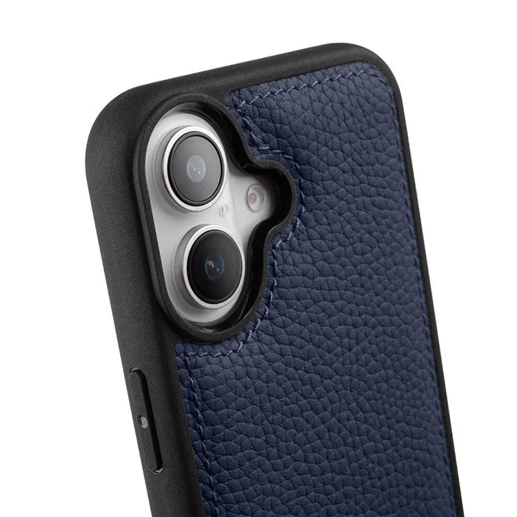 MELKCO For iPhone 16 Case Genuine Cow Leather Coated PC Phone Cover