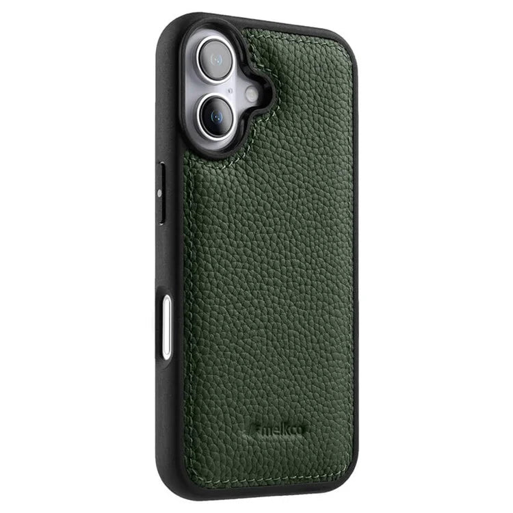 MELKCO For iPhone 16 Case Genuine Cow Leather Coated PC Phone Cover