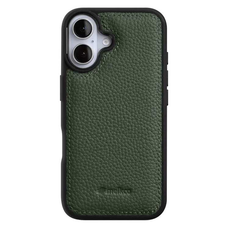 MELKCO For iPhone 16 Case Genuine Cow Leather Coated PC Phone Cover