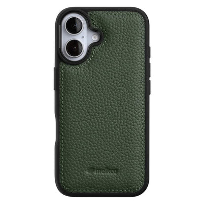 MELKCO For iPhone 16 Case Genuine Cow Leather Coated PC Phone Cover