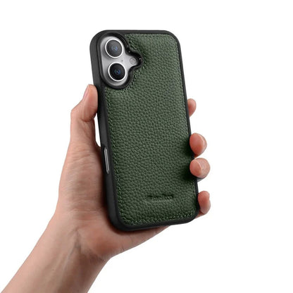 MELKCO For iPhone 16 Case Genuine Cow Leather Coated PC Phone Cover