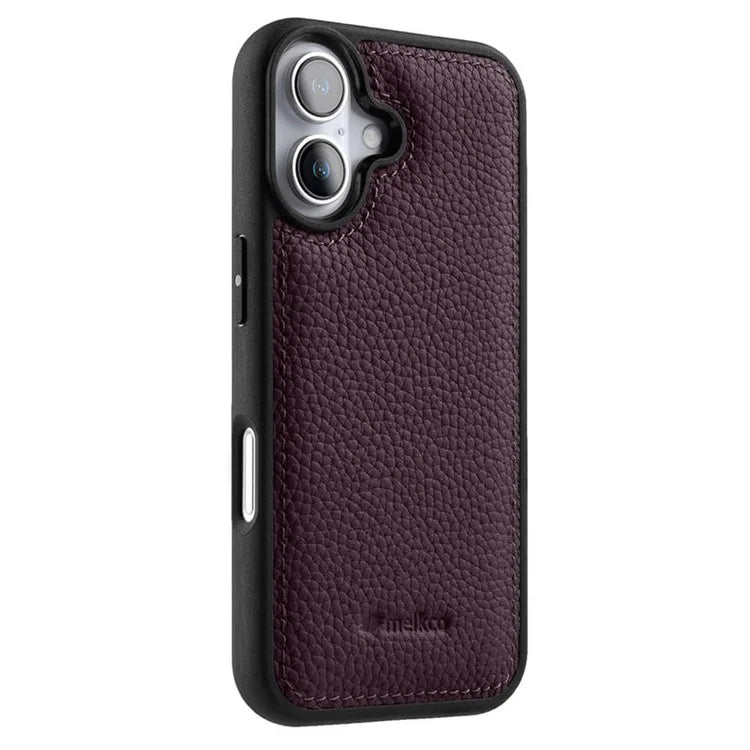 MELKCO For iPhone 16 Case Genuine Cow Leather Coated PC Phone Cover