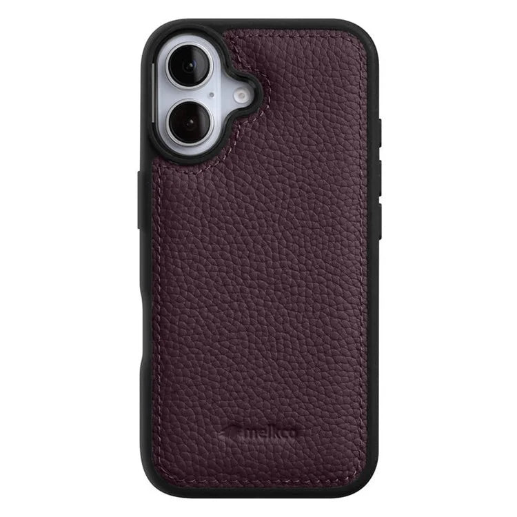 MELKCO For iPhone 16 Case Genuine Cow Leather Coated PC Phone Cover