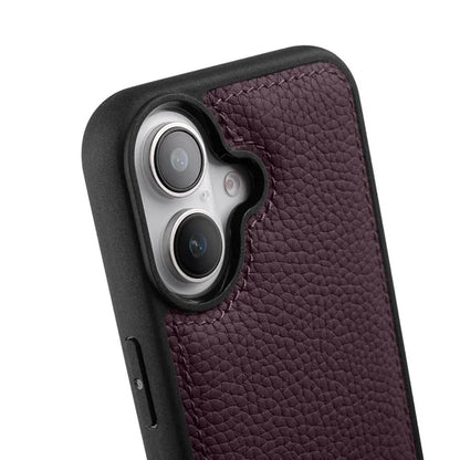 MELKCO For iPhone 16 Case Genuine Cow Leather Coated PC Phone Cover