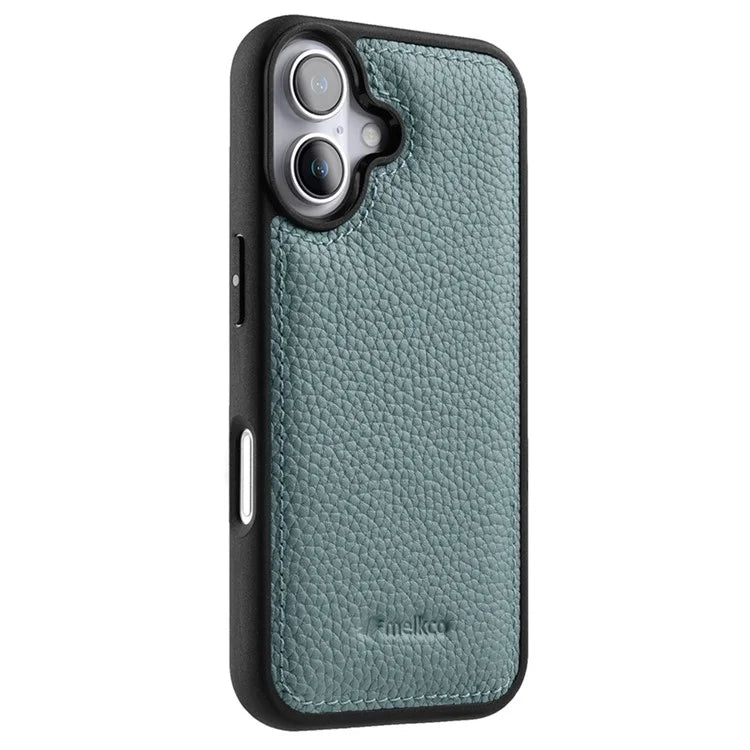 MELKCO For iPhone 16 Case Genuine Cow Leather Coated PC Phone Cover