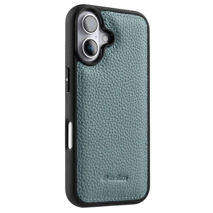 MELKCO For iPhone 16 Case Genuine Cow Leather Coated PC Phone Cover