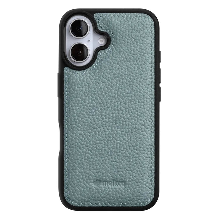 MELKCO For iPhone 16 Case Genuine Cow Leather Coated PC Phone Cover