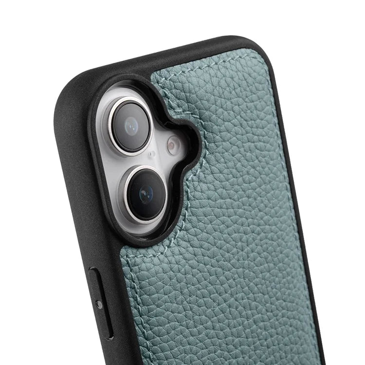 MELKCO For iPhone 16 Case Genuine Cow Leather Coated PC Phone Cover