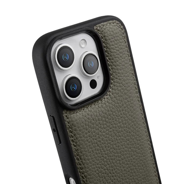 MELKCO For iPhone 16 Pro Case Genuine Cow Leather Coated PC Phone Cover