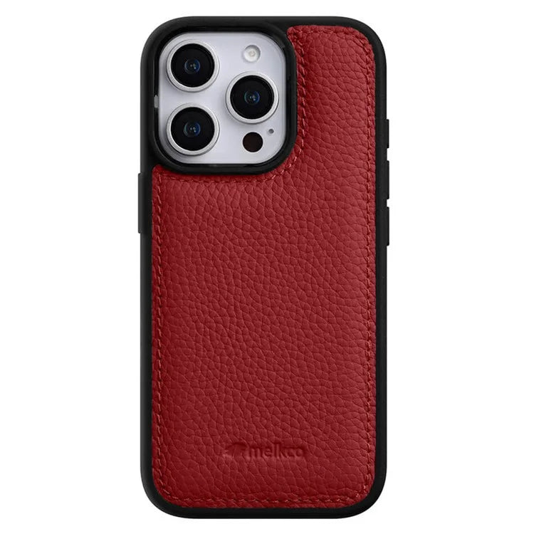 MELKCO For iPhone 16 Pro Case Genuine Cow Leather Coated PC Phone Cover
