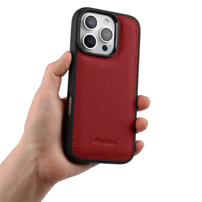 MELKCO For iPhone 16 Pro Case Genuine Cow Leather Coated PC Phone Cover