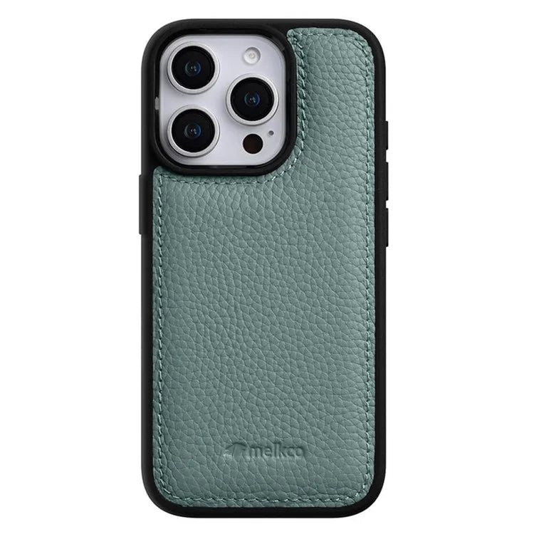 MELKCO For iPhone 16 Pro Case Genuine Cow Leather Coated PC Phone Cover