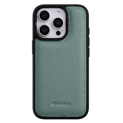 MELKCO For iPhone 16 Pro Case Genuine Cow Leather Coated PC Phone Cover