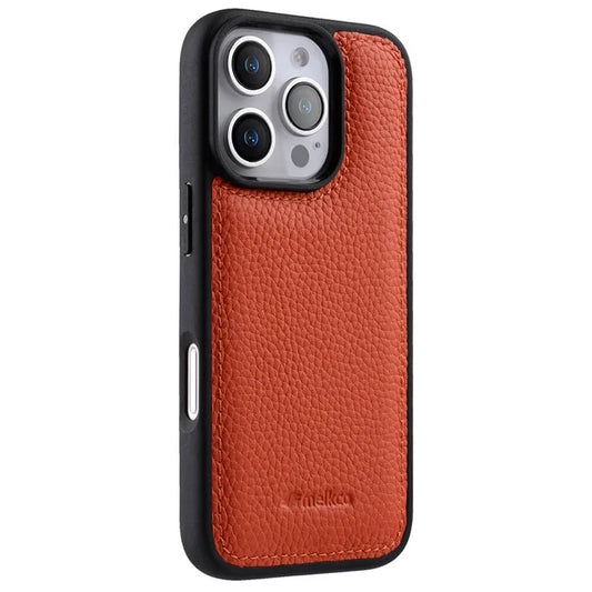 MELKCO For iPhone 16 Pro Max Case Genuine Cow Leather Coated PC Phone Cover