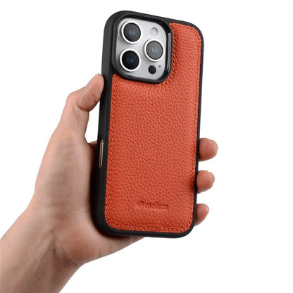 MELKCO For iPhone 16 Pro Max Case Genuine Cow Leather Coated PC Phone Cover