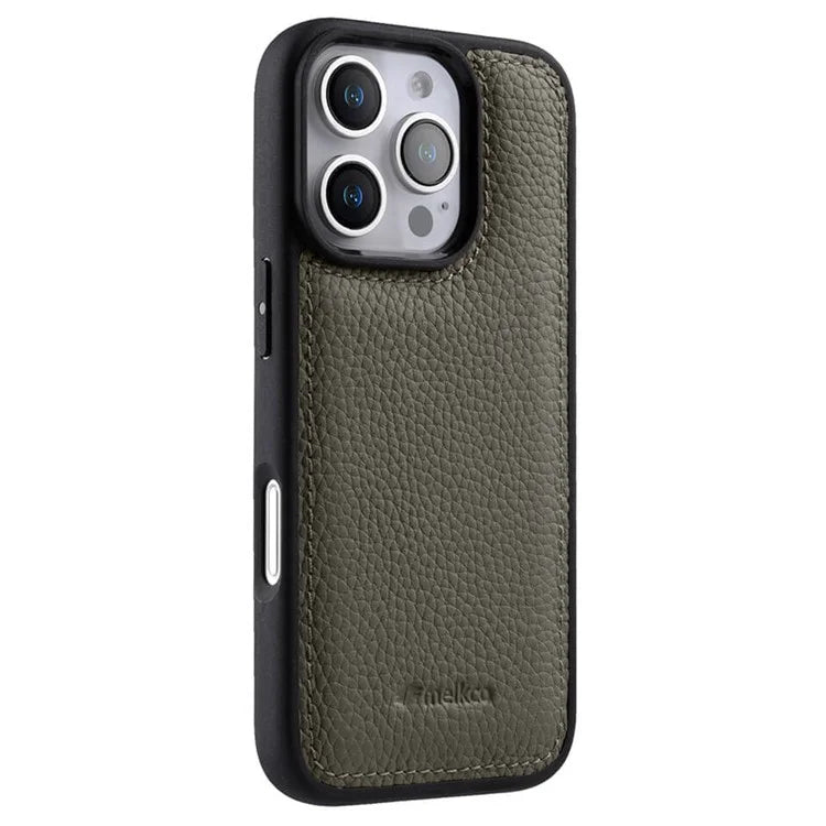 MELKCO For iPhone 16 Pro Max Case Genuine Cow Leather Coated PC Phone Cover