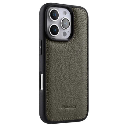 MELKCO For iPhone 16 Pro Max Case Genuine Cow Leather Coated PC Phone Cover