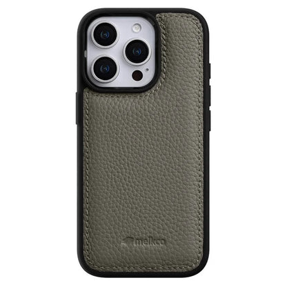 MELKCO For iPhone 16 Pro Max Case Genuine Cow Leather Coated PC Phone Cover