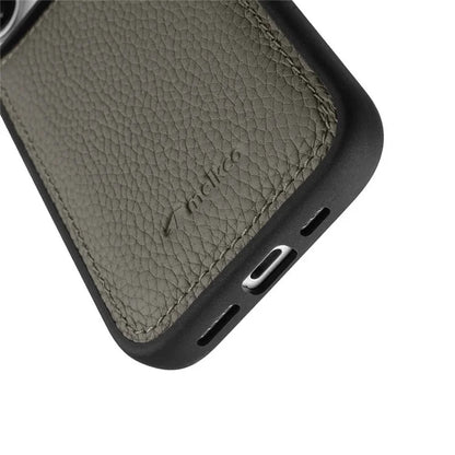 MELKCO For iPhone 16 Pro Max Case Genuine Cow Leather Coated PC Phone Cover