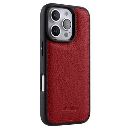MELKCO For iPhone 16 Pro Max Case Genuine Cow Leather Coated PC Phone Cover