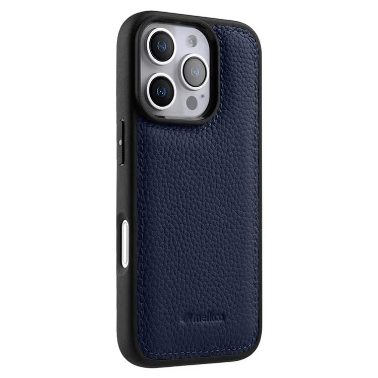 MELKCO For iPhone 16 Pro Max Case Genuine Cow Leather Coated PC Phone Cover