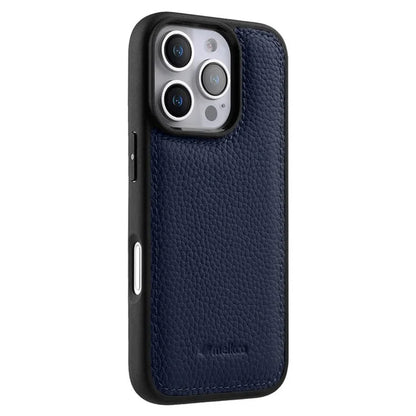 MELKCO For iPhone 16 Pro Max Case Genuine Cow Leather Coated PC Phone Cover