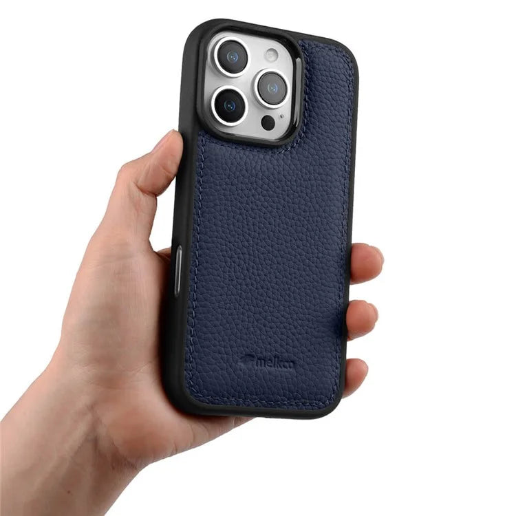 MELKCO For iPhone 16 Pro Max Case Genuine Cow Leather Coated PC Phone Cover
