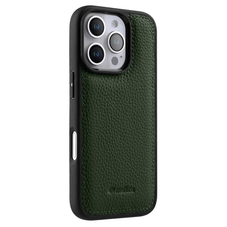 MELKCO For iPhone 16 Pro Max Case Genuine Cow Leather Coated PC Phone Cover
