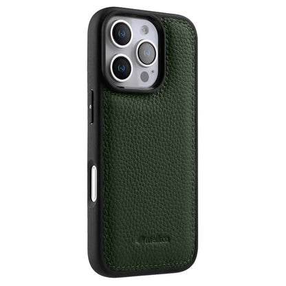 MELKCO For iPhone 16 Pro Max Case Genuine Cow Leather Coated PC Phone Cover