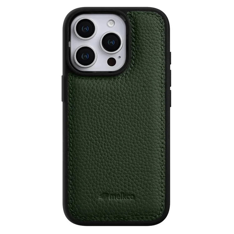 MELKCO For iPhone 16 Pro Max Case Genuine Cow Leather Coated PC Phone Cover