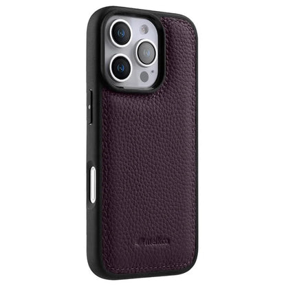 MELKCO For iPhone 16 Pro Max Case Genuine Cow Leather Coated PC Phone Cover