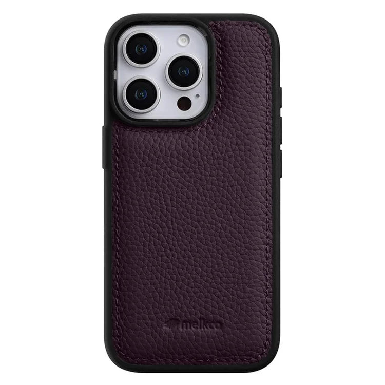 MELKCO For iPhone 16 Pro Max Case Genuine Cow Leather Coated PC Phone Cover
